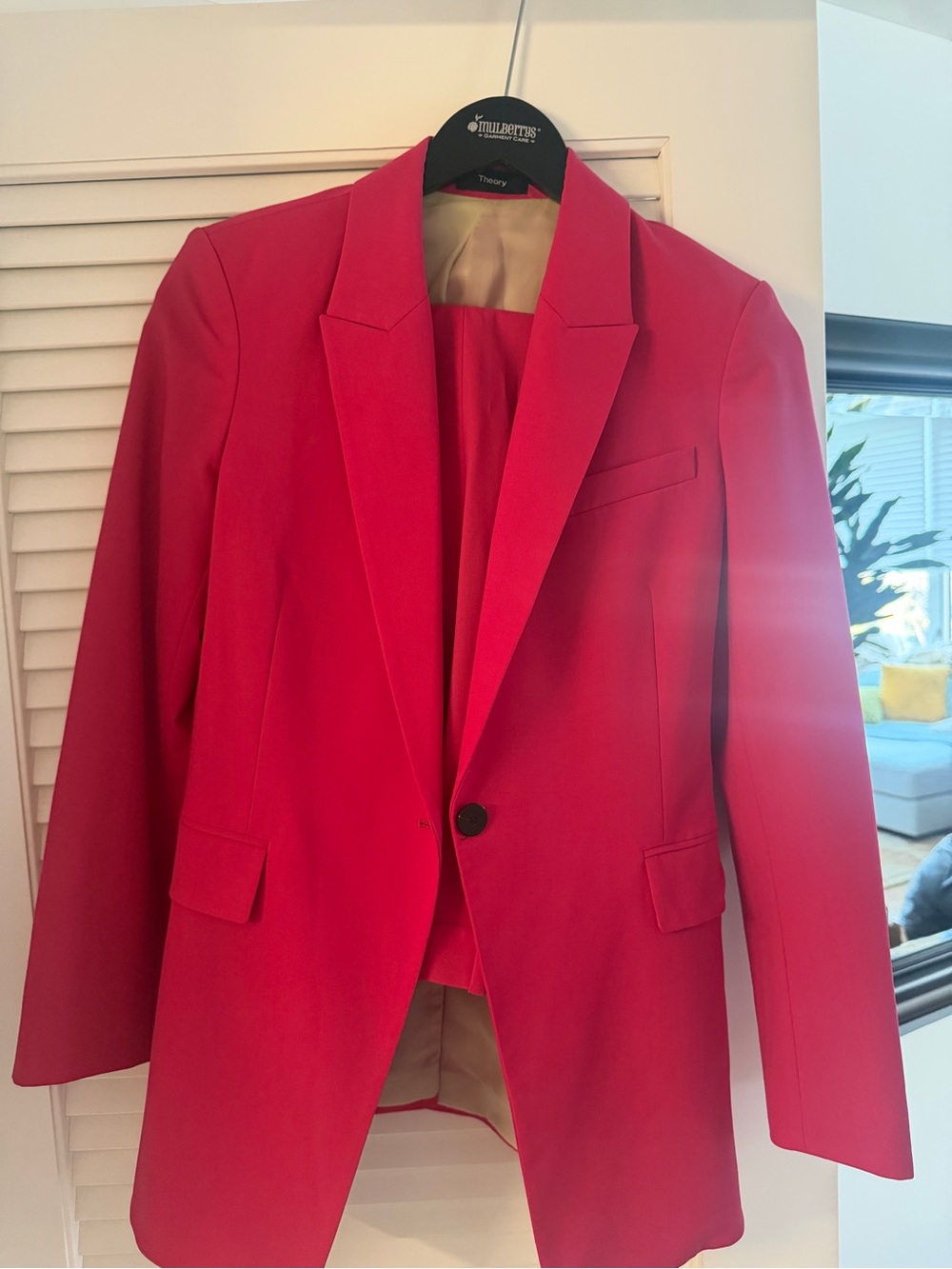 Theory Pink Suit Single-Button Tailored Blazer and Trousers